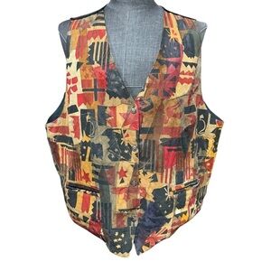 JMT Vintage Leather Vest World Flags Novelty Patchwork 3XL Statement Flag Retro